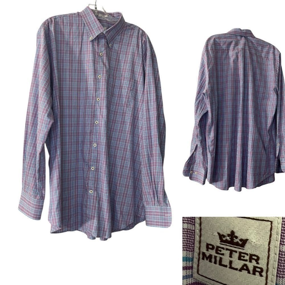 Peter Millar Mens‎ Long Sleeve Button Down Shirt Size XL purple multicolor